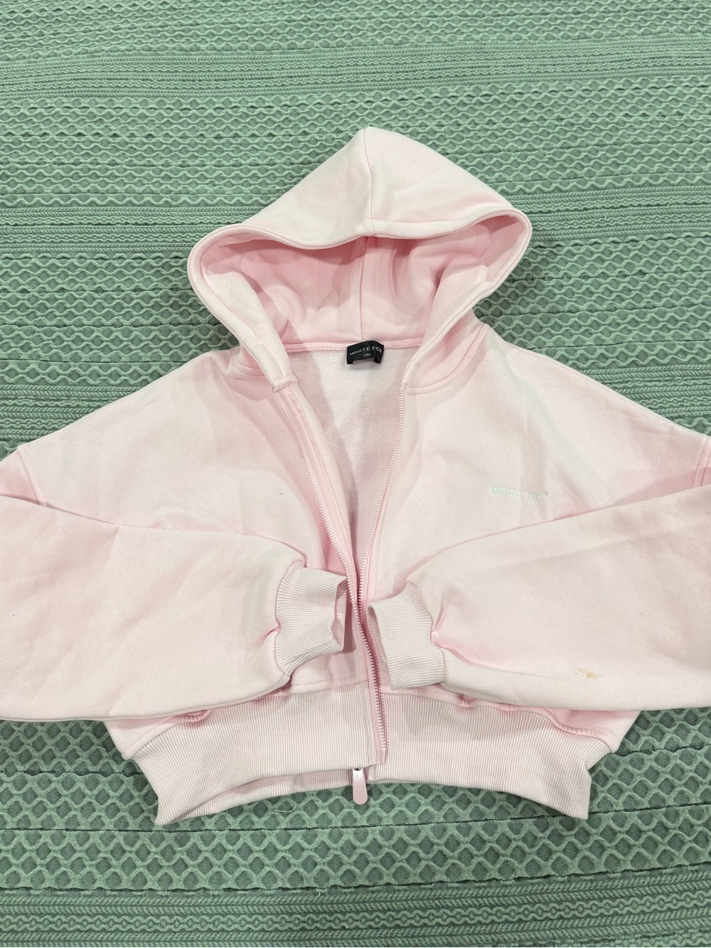 White Fox Boutique Light Pink Cropped Hooded Zip Sweatshirt